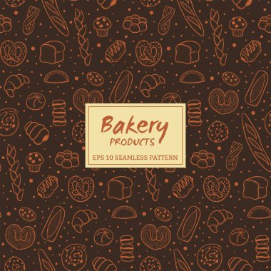 Elle çizilmiş fırın ürünleri seamless modeli