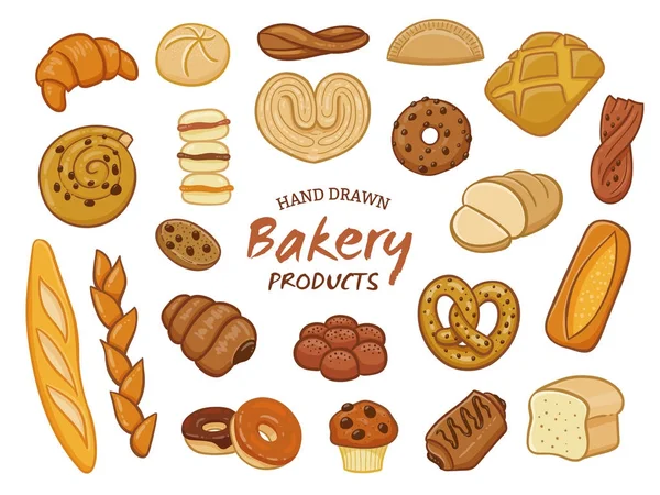 Hand getekende bakkerij product collectie — Stockvector