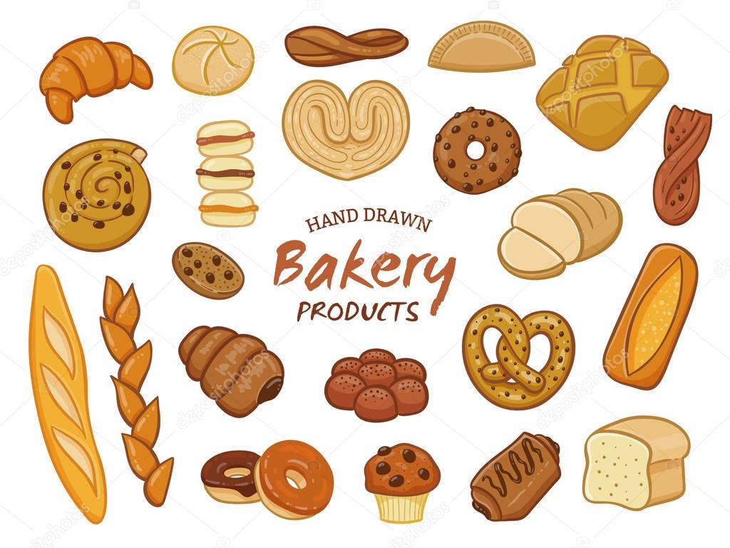 Hand drawn bakery product collection