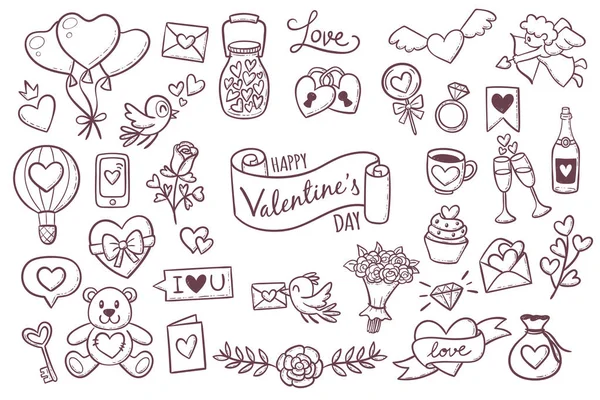 Lindo día de San Valentín doodle elementos — Archivo Imágenes Vectoriales