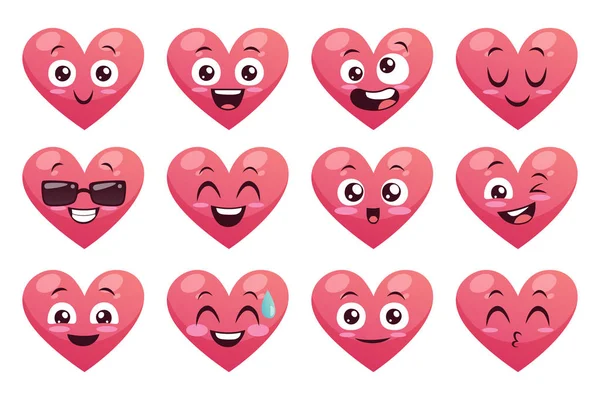 Lustige Emoji-Herzen-Sammlung — Stockvektor