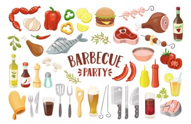 İzole Barbekü partisi öğeleri.