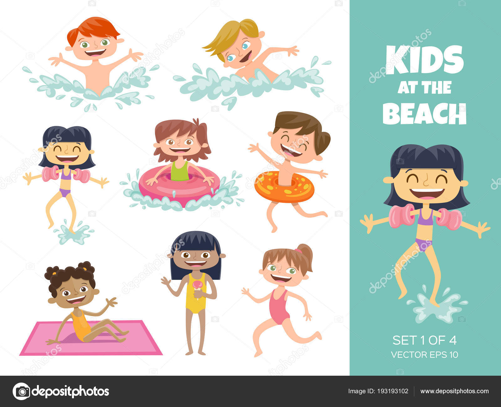 Collection of kids playing at the beach. Stock Vector Image by ©insemar  #193193102