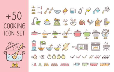 Cooking instructions colorful icon set clipart