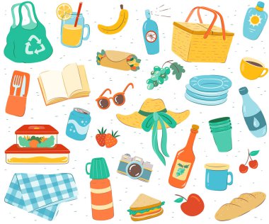 Piknik kusursuz desen. El çizimi piknik öğeleri ile sonu gelmez tekrarlanabilir arkaplan.