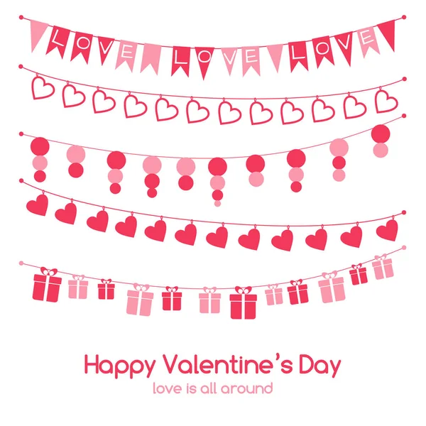 Biglietto di auguri per San Valentino con ghirlande festive — Vettoriale Stock