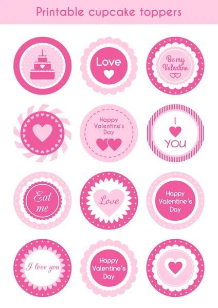 Conjunto de toppers cupcake imprimíveis Dia dos Namorados — Vetor de Stock