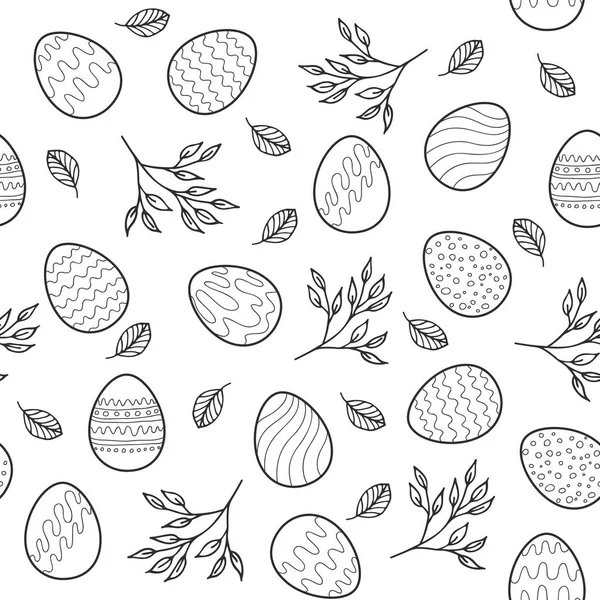 Paskalya yumurtaları, dalları ile sorunsuz vektör desen — Stok Vektör