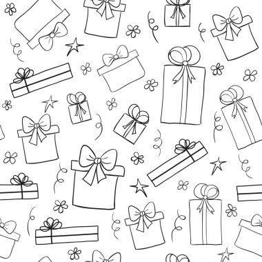 Elle çizilmiş kroki hediye kutuları. Seamless modeli