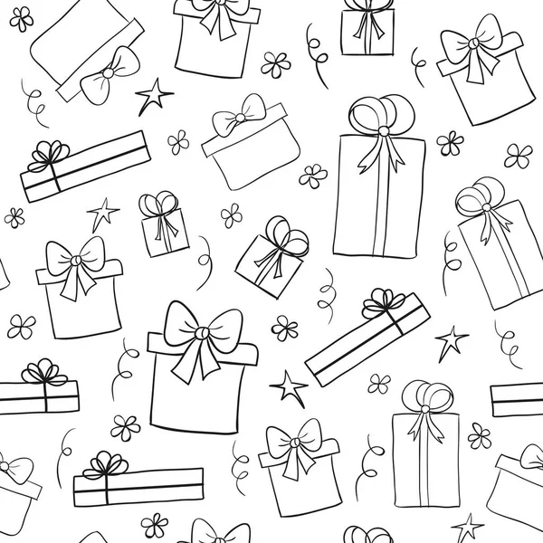 Hand drawn sketch gift boxes. Seamless pattern — Stock Vector