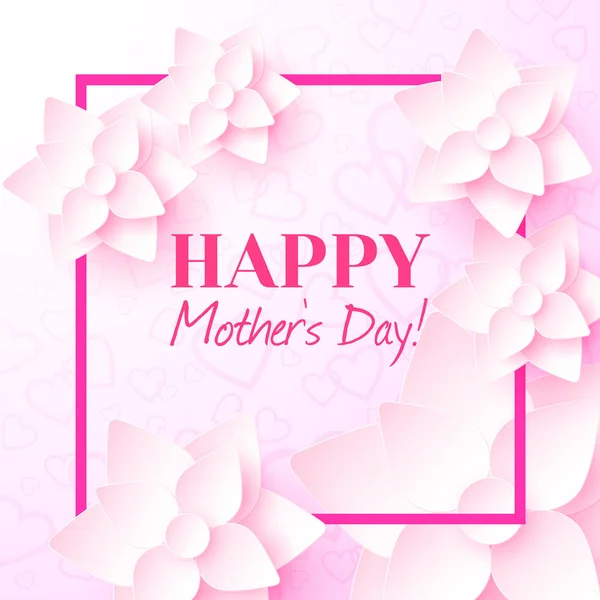 Glücklicher Muttertag. Grußkarte mit Rahmen und rosa Blumen — Stockvektor