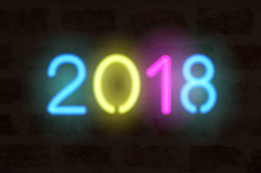 Neon 2018. Gerçekçi vektör numaraları