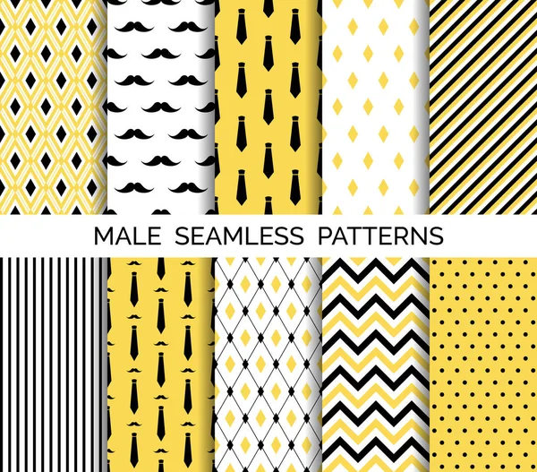 Uppsättning av manliga sömlösa mönster. Svart och gul — Stock vektor