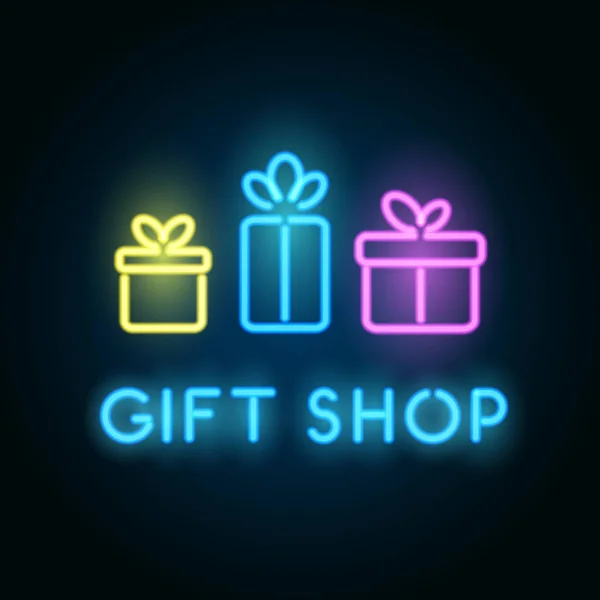 Gift shop neon sign. Signboard for store front — Stock Vector