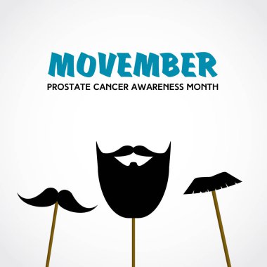 Movember. Prostate cancer awareness month. Vector with mustache props clipart