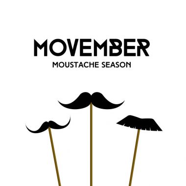 Movember. Bıyık sezon. Vektör en az kartı ile sopa bıyık maskesi