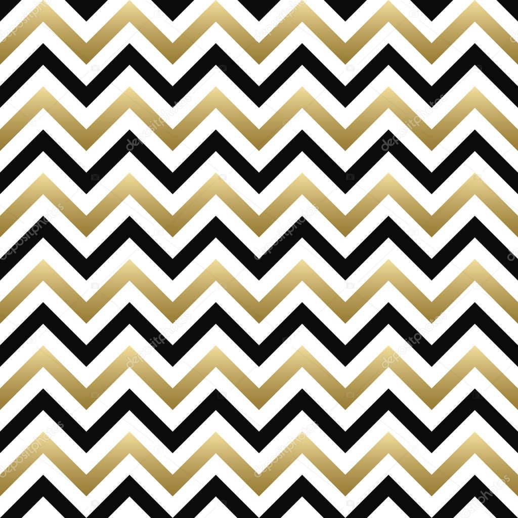Chevron seamless pattern. Vector black, gold and white zigzag background