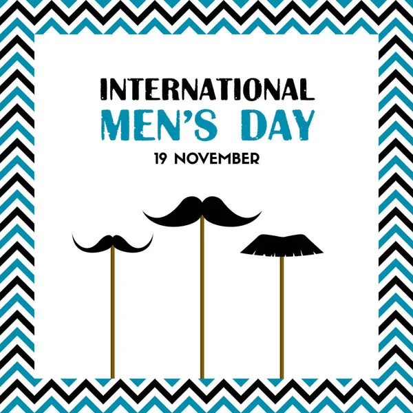 Internationale Grußkarte zum Männertag mit falschem Schnurrbart am Stock — Stockvektor
