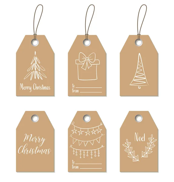 Christmas gift tags. Hand drawn craft labels — Stock Vector