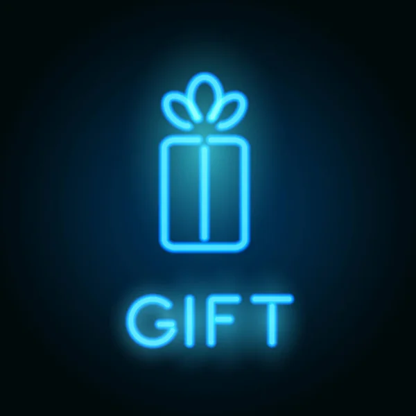 Neon gift box. Vector neon sign — Stock Vector