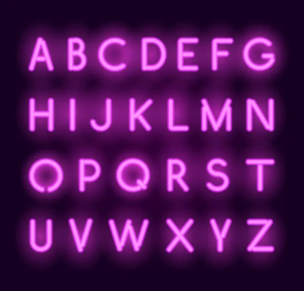 Vector neon alphabet. Realistic glowing letters — Stock Vector