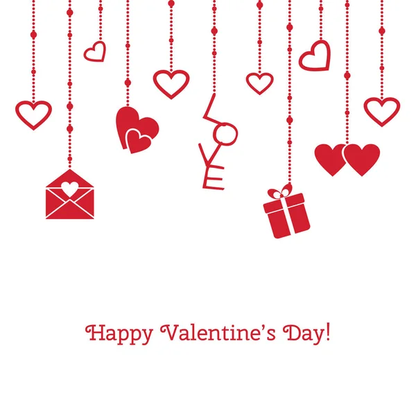 Happy valentines day. Vector greeting card with hanging objects — Stock Vector