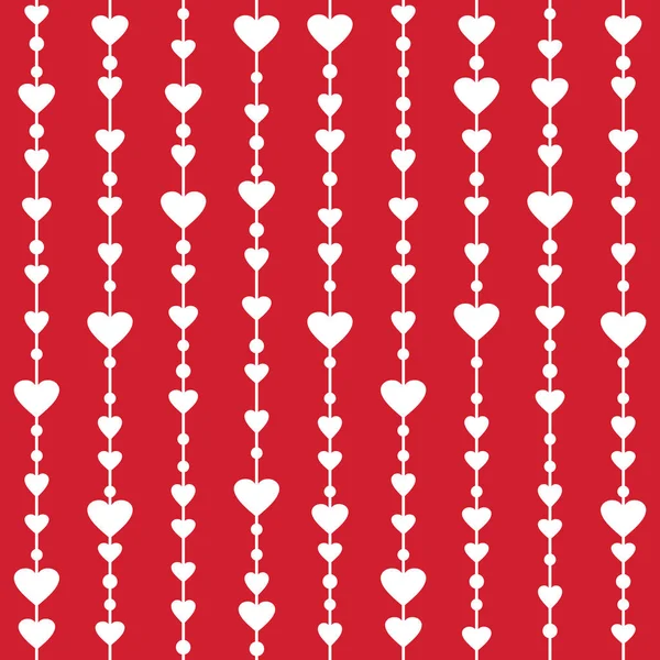 Seamless vector pattern with hanging heart garlands. Red background — Stock Vector