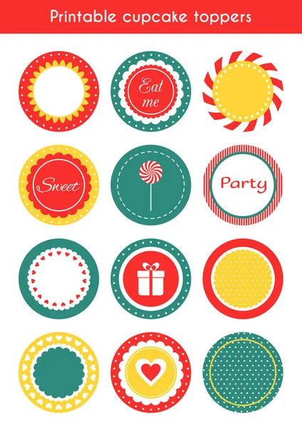 Set di etichette stampabili, toppers per cupcake, etichette — Vettoriale Stock