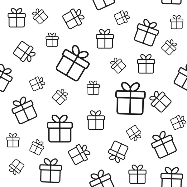 Vector seamless pattern with line gift boxes. Minimal background — Stock Vector