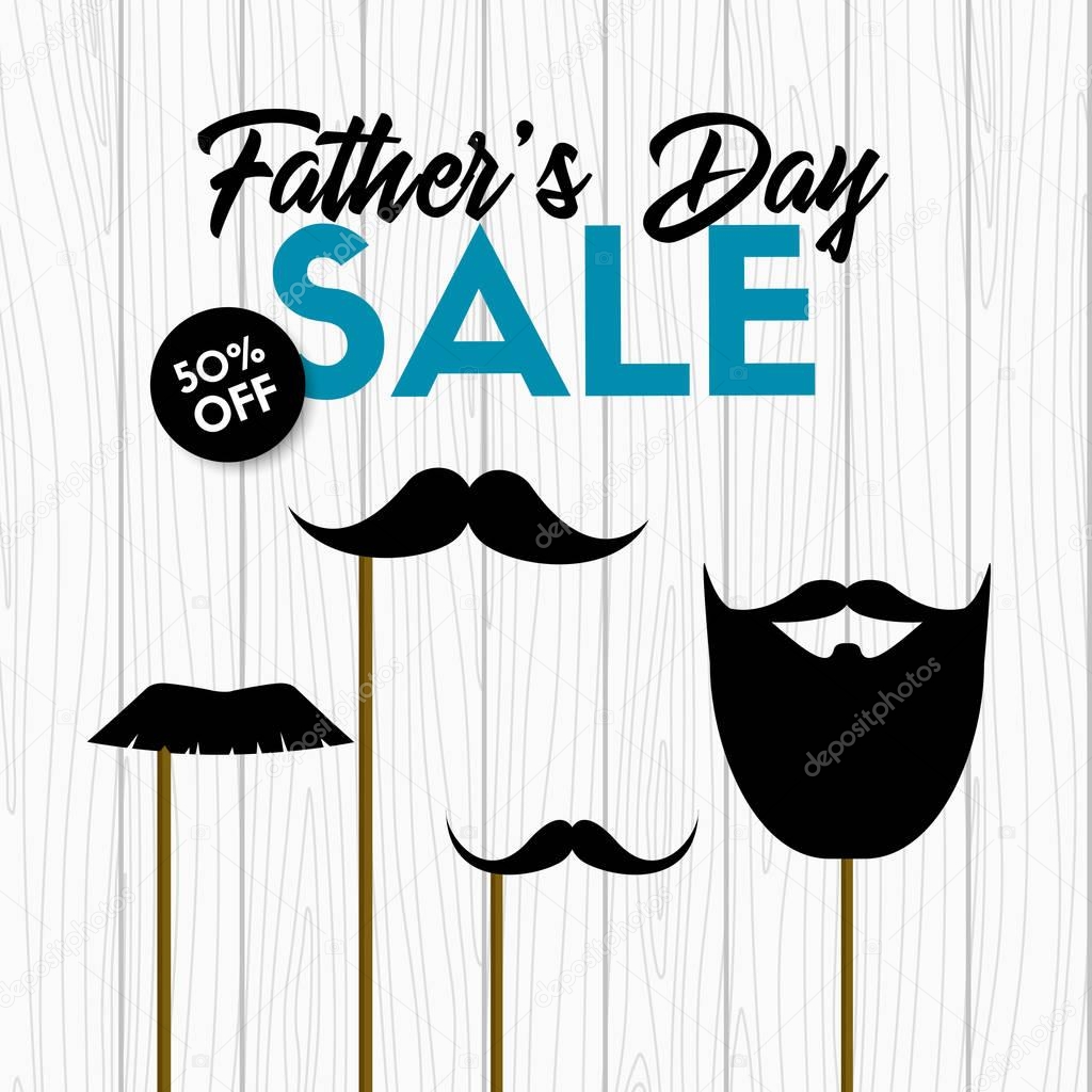 Fathers day sale. Vector banner with photo props