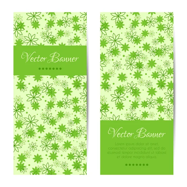 Vector verticale banner. Groene patroon met bloemen — Stockvector