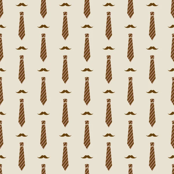 Patrón marrón sin costura vectorial con bigotes y corbatas — Archivo Imágenes Vectoriales