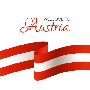 Avusturya'ya hoş geldiniz. Vektör hoş geldiniz kartı ile Avusturya bayrağı