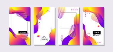Sosyal medya için hikaye şablonları. Uygulama için soyut sıvı arkaplan vektör kümesi