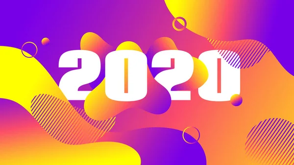 Carte de vœux 2020. Tendance liquide fond dégradé de couleur fluide. Bannière abstraite vectorielle avec chiffres 2020 — Image vectorielle