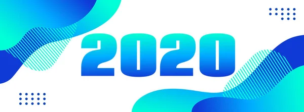 2020 longo líquido líquido bandeira azul. Fundo abstrato vetorial. Banner de saudação de Ano Novo para mídias sociais — Vetor de Stock