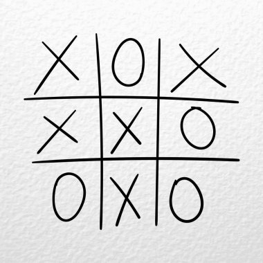 Tic tac toe oyunu. Kağıt arkaplanda vektör el çizimi yarışması
