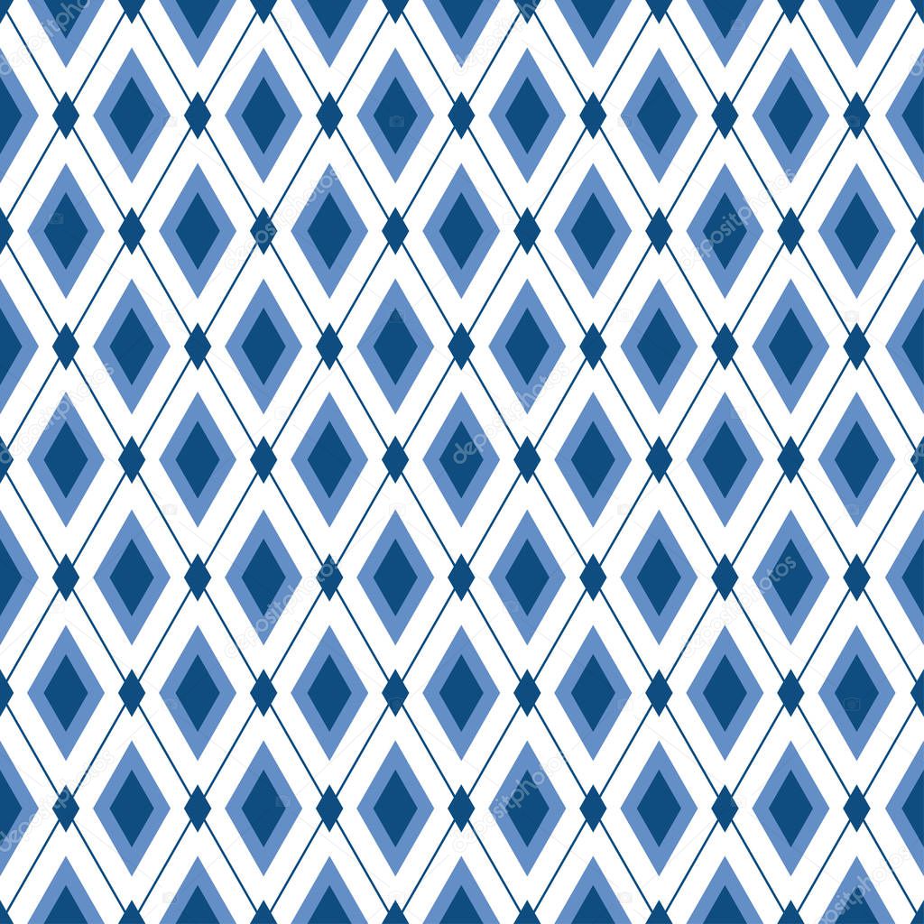 Blue diamond seamless pattern. Strict elegant trendy background for male design. Fabric print, wallpaper, package