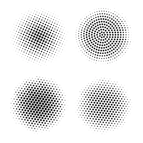 Halftone circles. Abstract vector dotted round patterns. Halftone explosion effect — 스톡 벡터