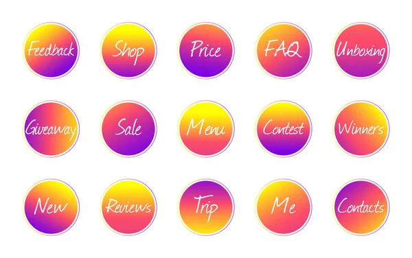 Cirkel pictogrammen voor social media verhalen. Hoogtepunten kleurrijke vector templates. Voor social media blog, online shop — Stockvector