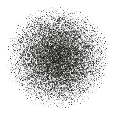 Benek püskürtme çemberi. Vektör mürekkebi noktalı monokrom dokusu. Yarıtonluk yuvarlak eğim