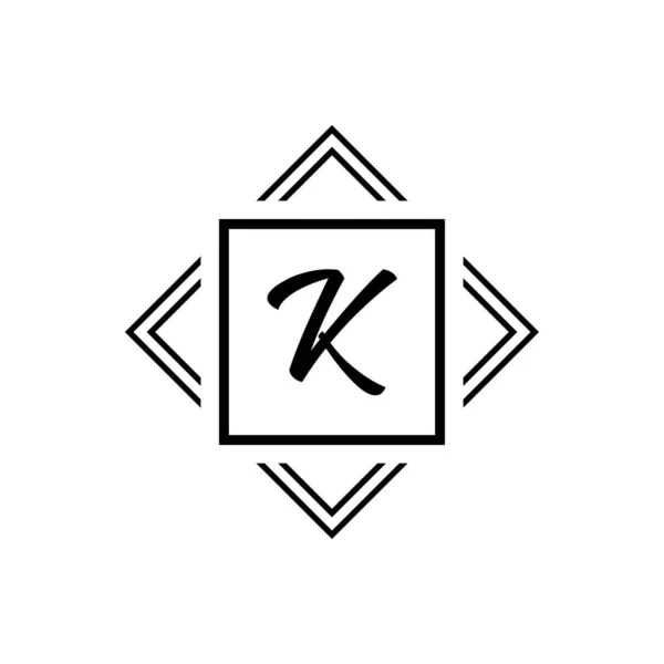 K 모노그램 로고입니다. 검은 배경 위의 하얀색 기하학적 현대의 상징입니다. 네모 안에 글자 — 스톡 벡터
