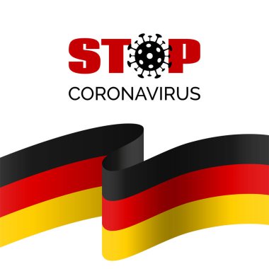 Almanya 'da koronavirüsü durdurun. Covid-19 virüsünün önlenmesi için vektör pankartı. Alman bayrağıyla