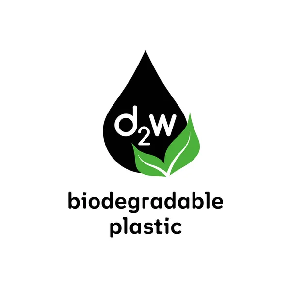 Signo de plástico d2w biodegradable. Logotipo del vector emblema ecológico para el paquete orgánico — Vector de stock
