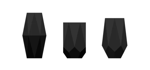 Zwarte minimale bloemenvazen. Geïsoleerde geometrische polyederpotten — Stockvector