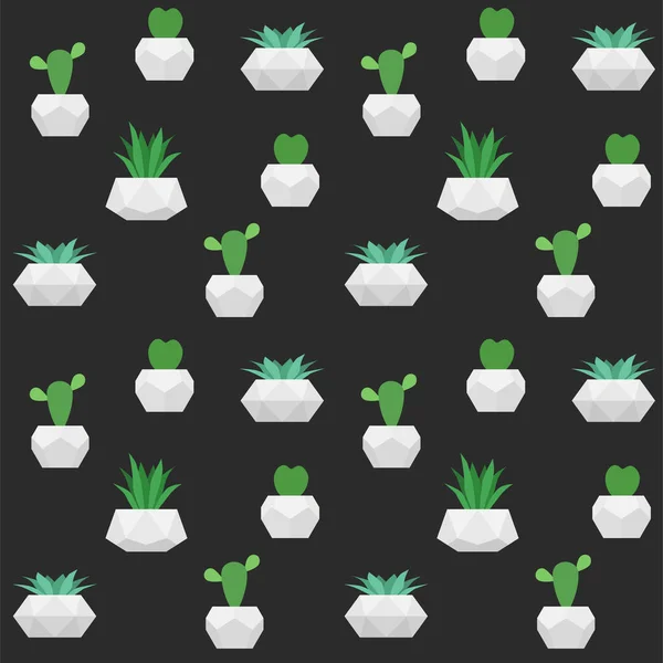 Succulenten naadloos patroon. Vector achtergrond met bloemen in potten. Voor stof print, behang ontwerp — Stockvector