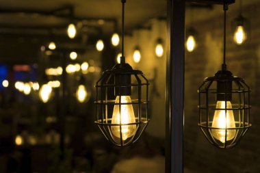 Retro style lamps in a restaurant or cafe