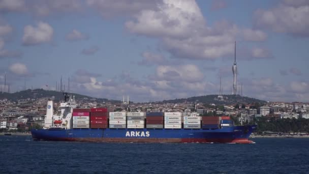 Istanbul Turkije Augustus 2019 Een Geladen Containerschip Genaamd Tomriz Eigendom — Stockvideo