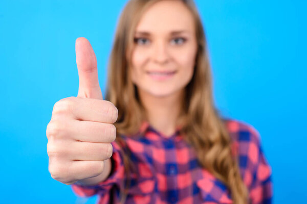 Close up portrait of beautiful delightful satisfied cute woman w