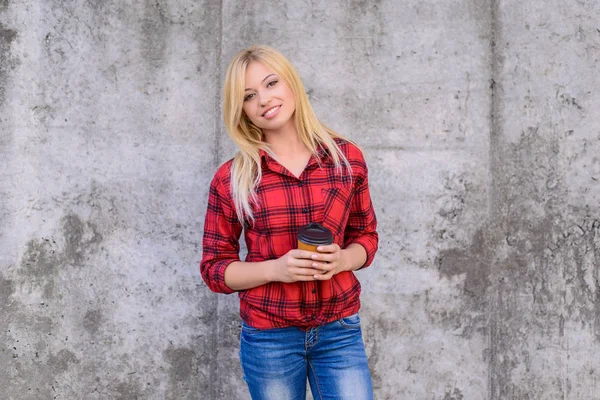 It's coffee time! Coffee time concept. Woman with beaming smile